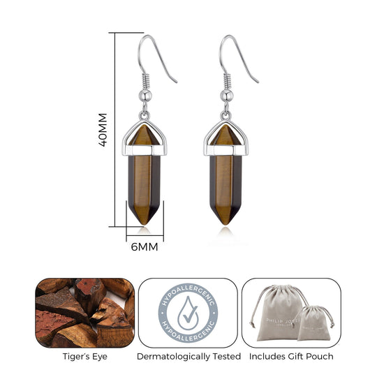Tiger's Eye Gemstone Drop Earrings with Quote Card - Philip Jones Jewellery