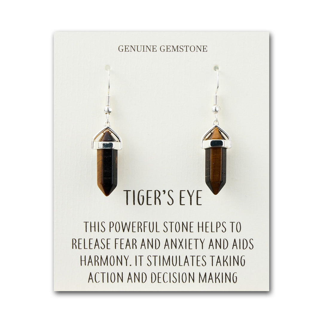 Tiger's Eye Gemstone Drop Earrings with Quote Card - Philip Jones Jewellery