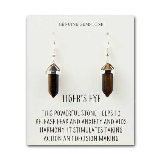 Tiger's Eye Gemstone Drop Earrings with Quote Card - Philip Jones Jewellery
