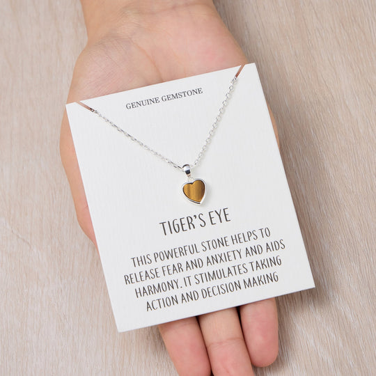 Tigers Eye Gemstone Heart Necklace with Quote Card - Philip Jones Jewellery