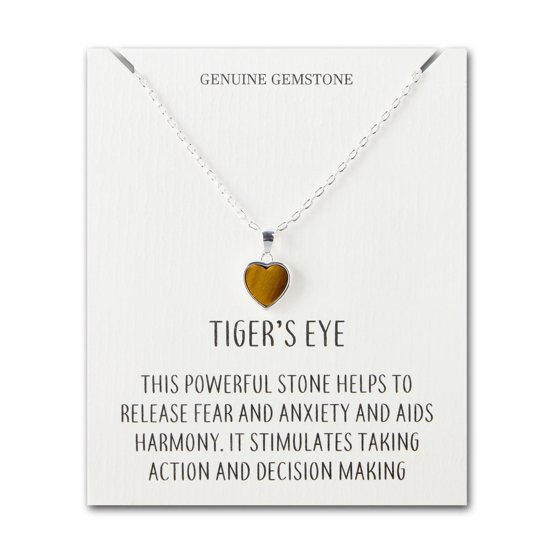 Tigers Eye Gemstone Heart Necklace with Quote Card - Philip Jones Jewellery