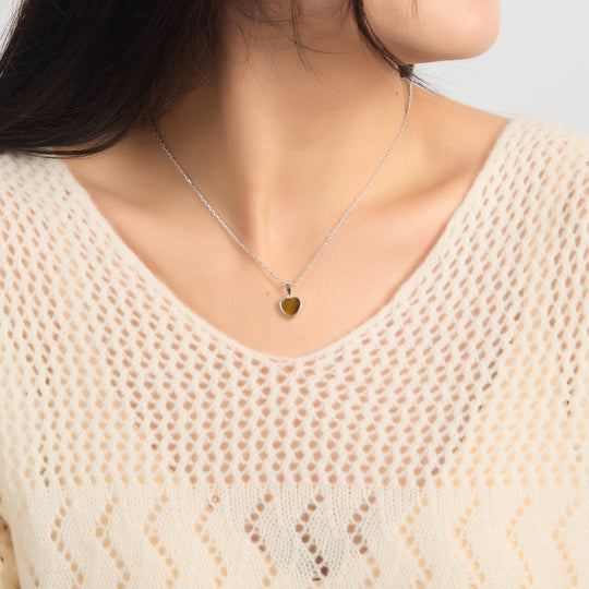 Tigers Eye Gemstone Heart Necklace with Quote Card - Philip Jones Jewellery