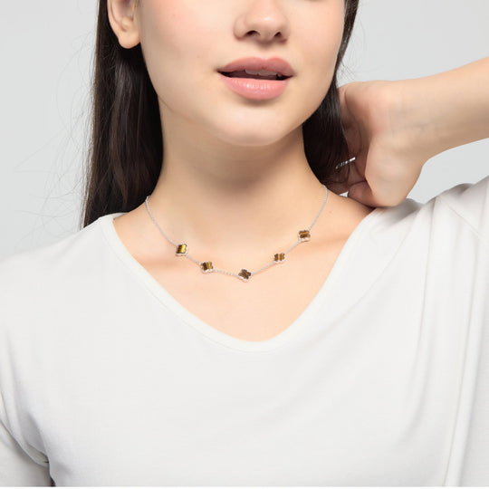 Tigers Eye Gemstone Multi Clover Necklace