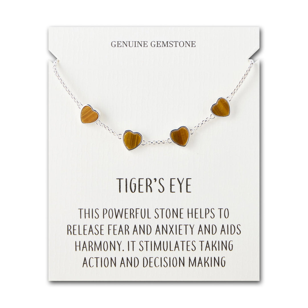 Tigers Eye Gemstone Multi Heart Friendship Bracelet with Quote Card - Philip Jones Jewellery