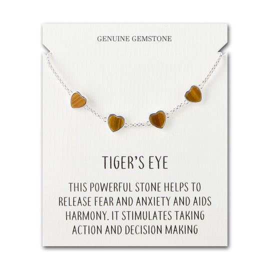 Tigers Eye Gemstone Multi Heart Friendship Bracelet with Quote Card - Philip Jones Jewellery