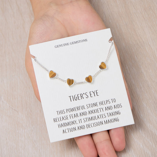 Tigers Eye Gemstone Multi Heart Friendship Bracelet with Quote Card - Philip Jones Jewellery
