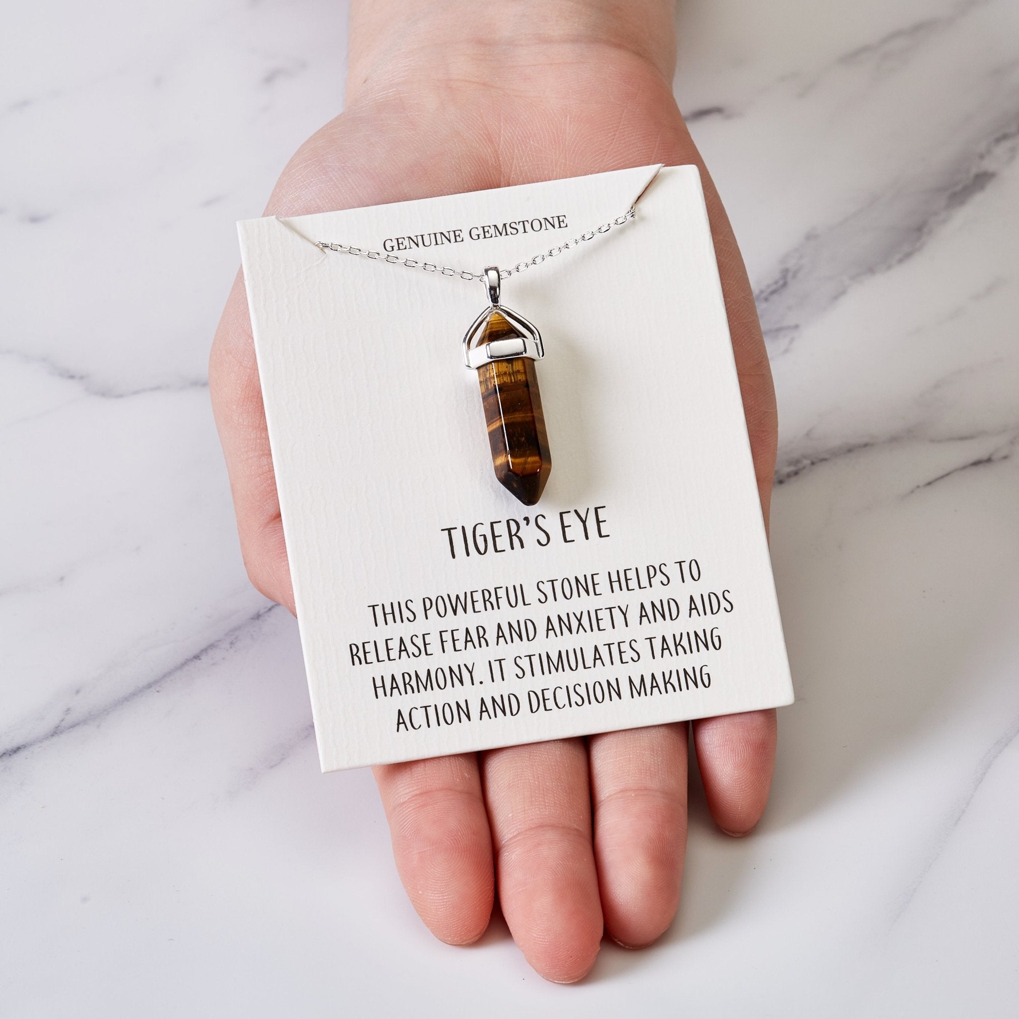 Tiger's Eye Gemstone Necklace with Quote Card - Philip Jones Jewellery