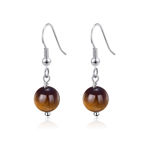 Tigers Eye Gemstone Round Drop Earrings - Philip Jones Jewellery