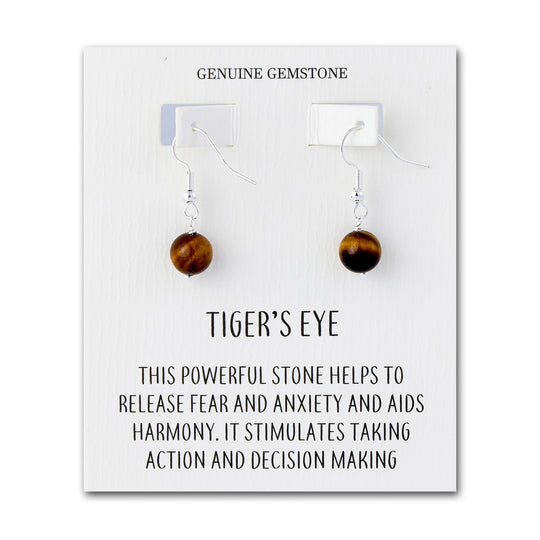 Tigers Eye Gemstone Round Drop Earrings with Quote Card - Philip Jones Jewellery