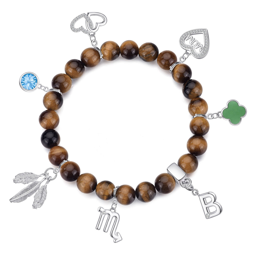Tiger's Eye Gemstone Stretch Bracelet with Choice of Charms - Philip Jones Jewellery