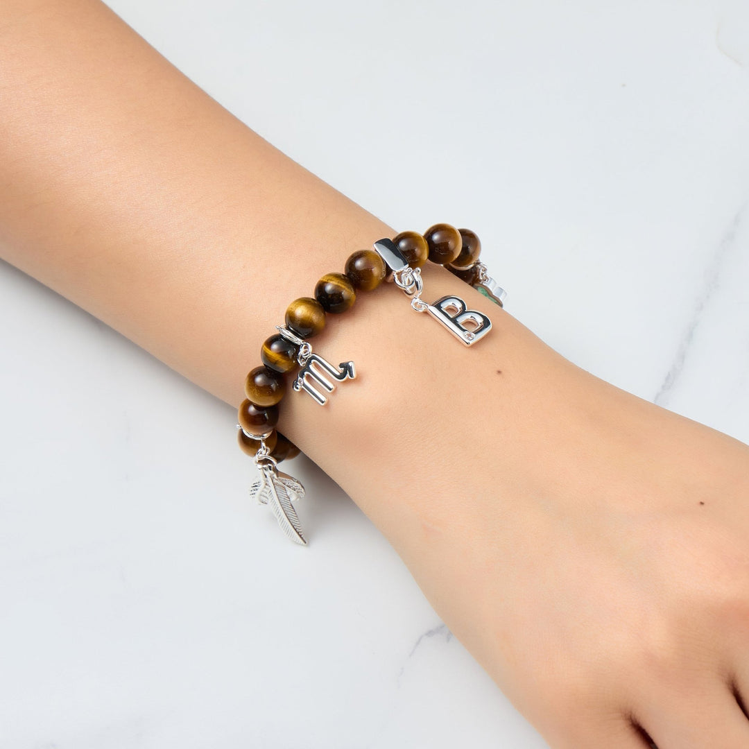Tiger's Eye Gemstone Stretch Bracelet with Option of Charms - Philip Jones Jewellery