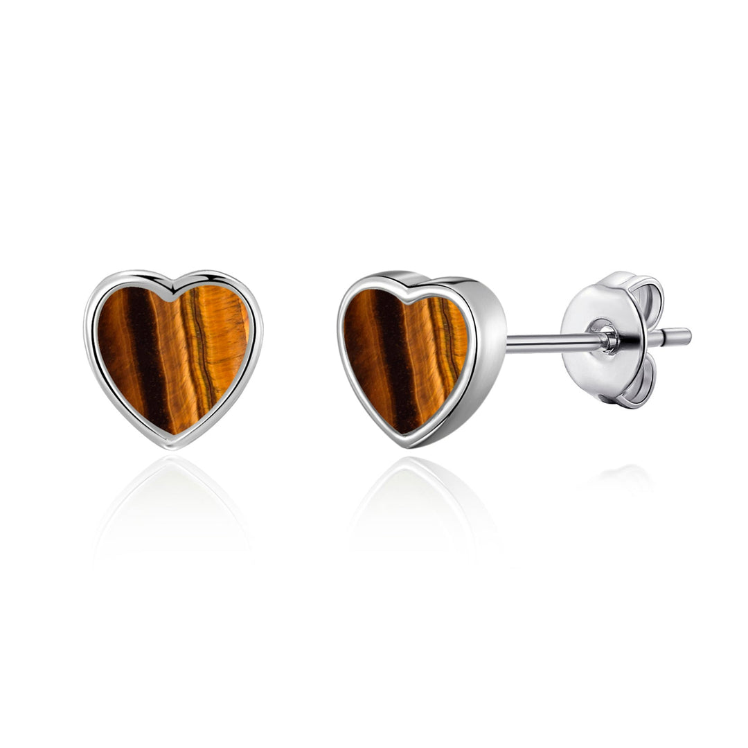 Tiger's Eye Heart Stud Earrings - Philip Jones Jewellery