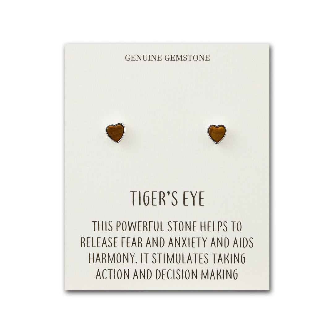 Tiger's Eye Heart Stud Earrings with Quote Card - Philip Jones Jewellery