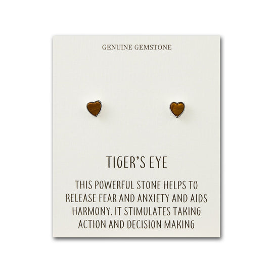 Tiger's Eye Heart Stud Earrings with Quote Card - Philip Jones Jewellery