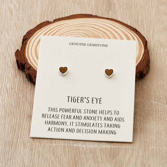 Tiger's Eye Heart Stud Earrings with Quote Card - Philip Jones Jewellery