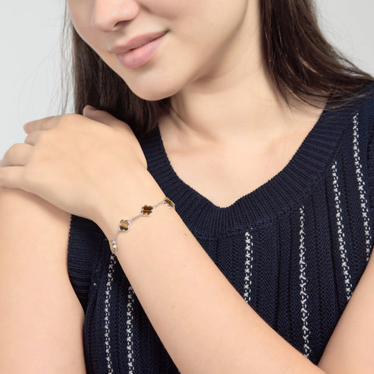 Tigers Eye Multi Clover Friendship Slider Bracelet