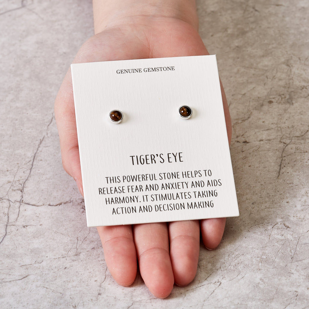 Tigers Eye Stud Earrings with Quote Card - Philip Jones Jewellery