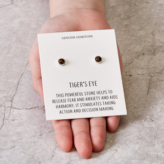 Tigers Eye Stud Earrings with Quote Card - Philip Jones Jewellery