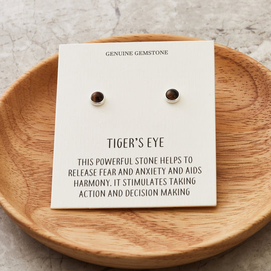Tigers Eye Stud Earrings with Quote Card - Philip Jones Jewellery