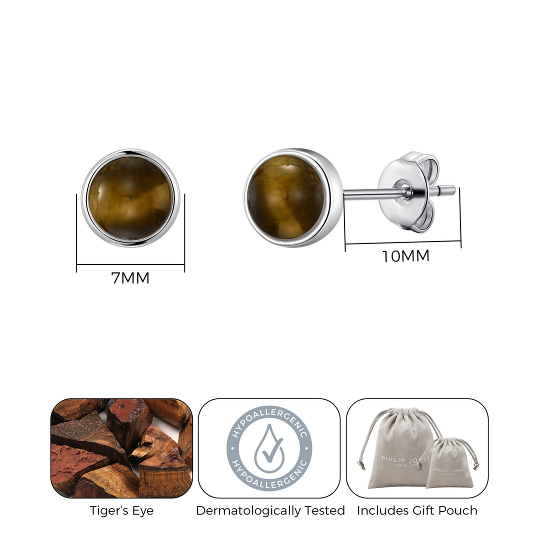 Tigers Eye Stud Earrings with Quote Card - Philip Jones Jewellery