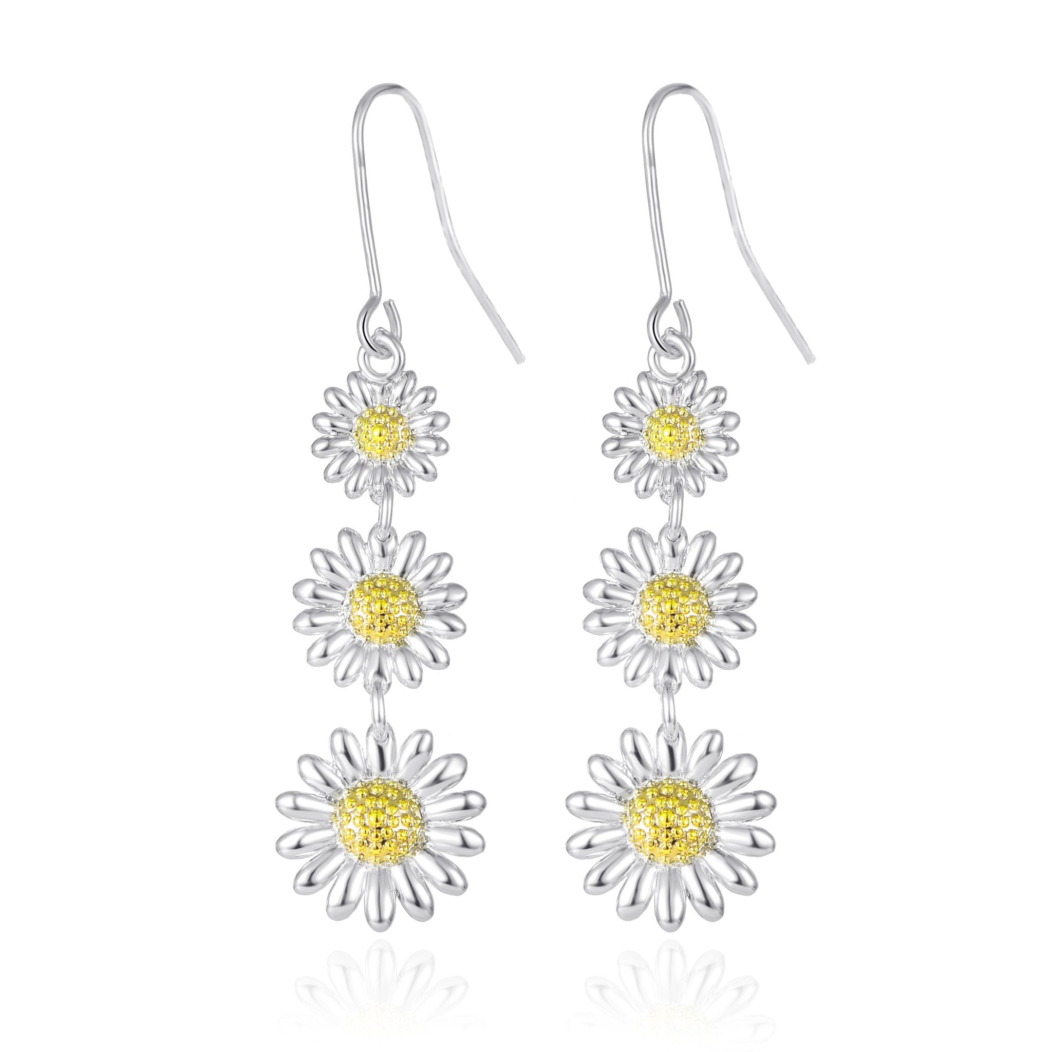 Triple Daisy Drop Earrings - Philip Jones Jewellery