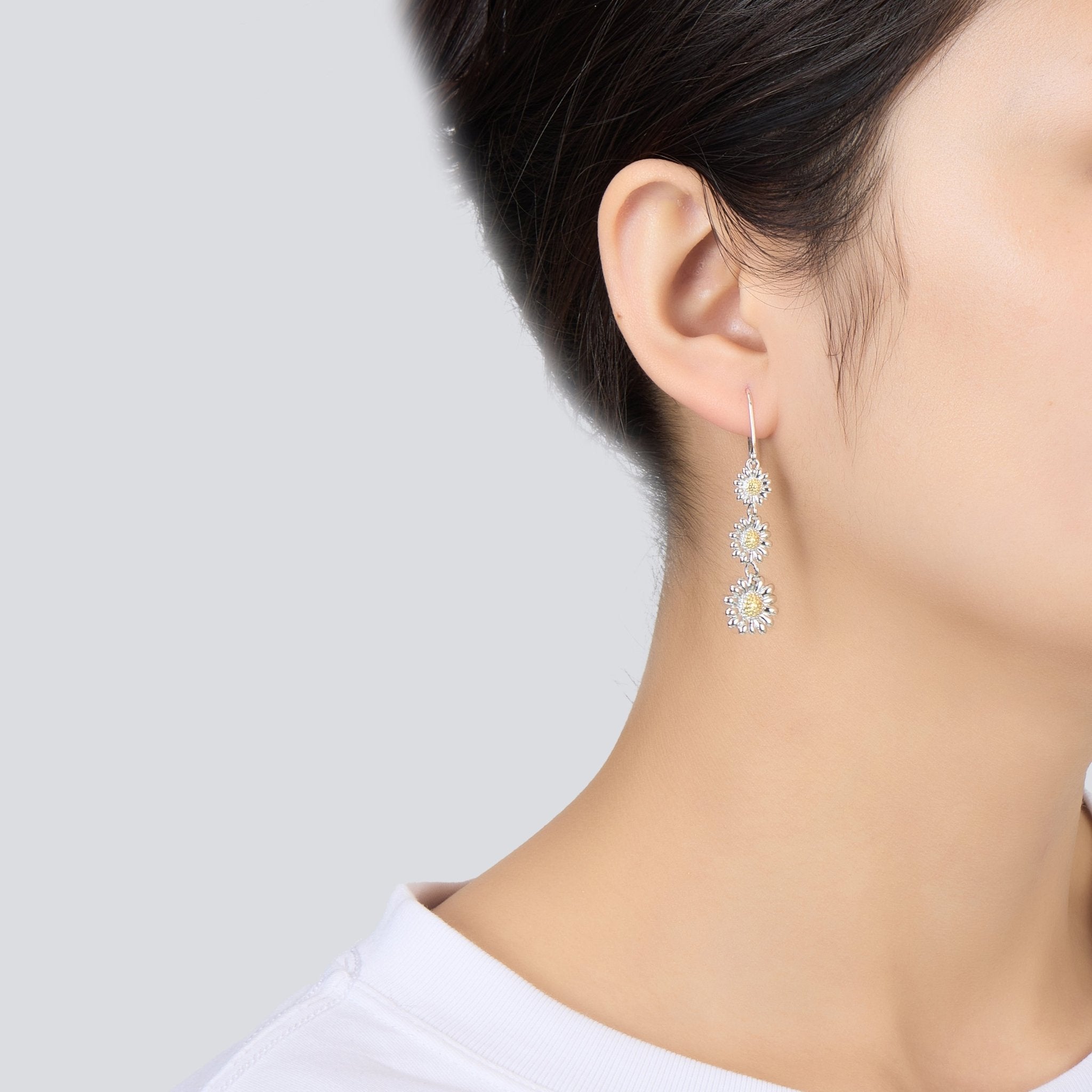 Triple Daisy Drop Earrings - Philip Jones Jewellery