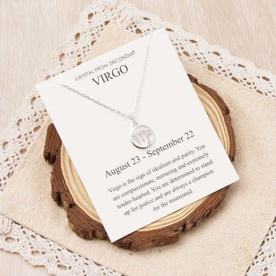 Virgo Star Sign Zodiac Necklace and Quote Card with Zircondia® Crystals - Philip Jones Jewellery