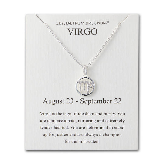 Virgo Star Sign Zodiac Necklace and Quote Card with Zircondia® Crystals - Philip Jones Jewellery
