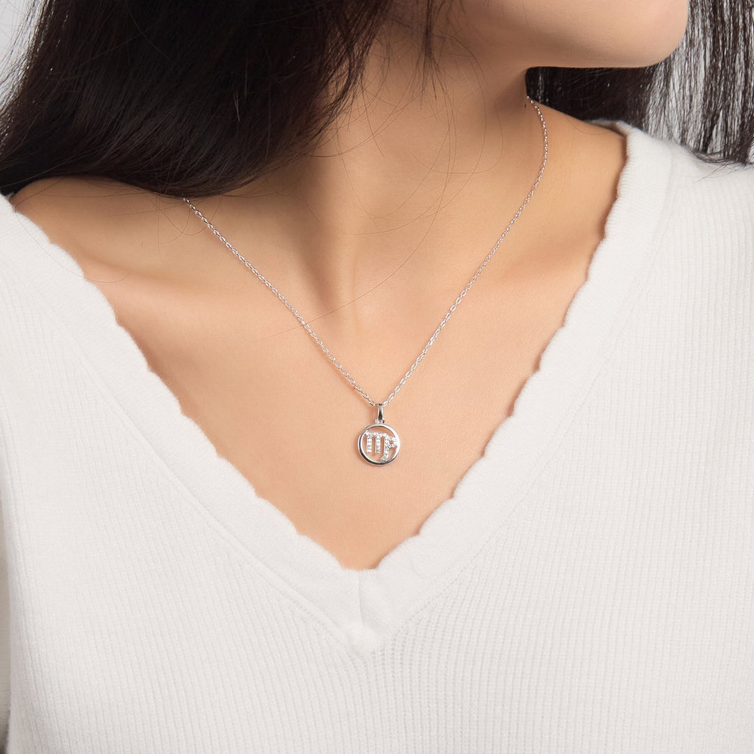 Virgo Star Sign Zodiac Necklace with Zircondia® Crystals - Philip Jones Jewellery