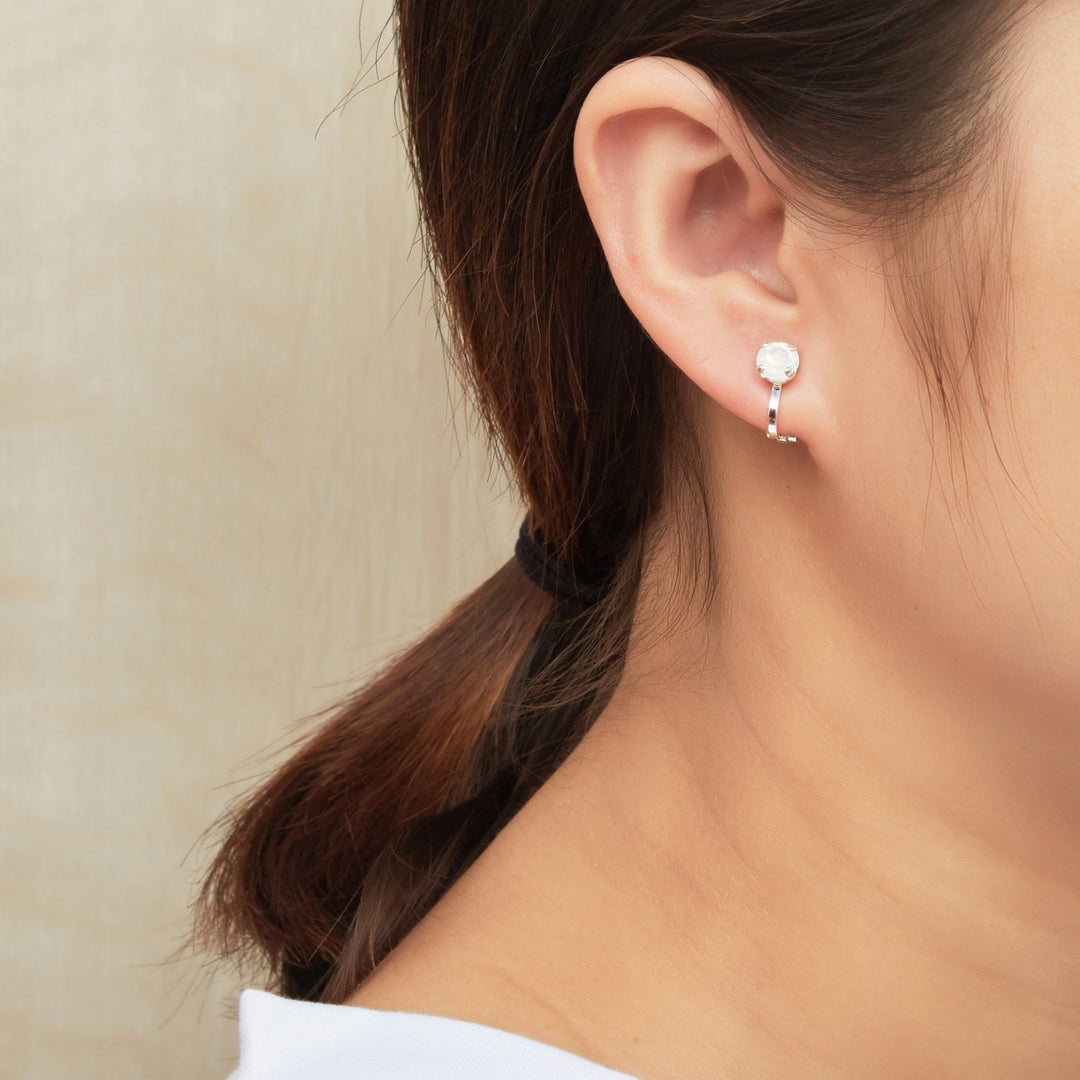 White Opal Crystal Clip On Earrings Created with Zircondia® Crystals - Philip Jones Jewellery