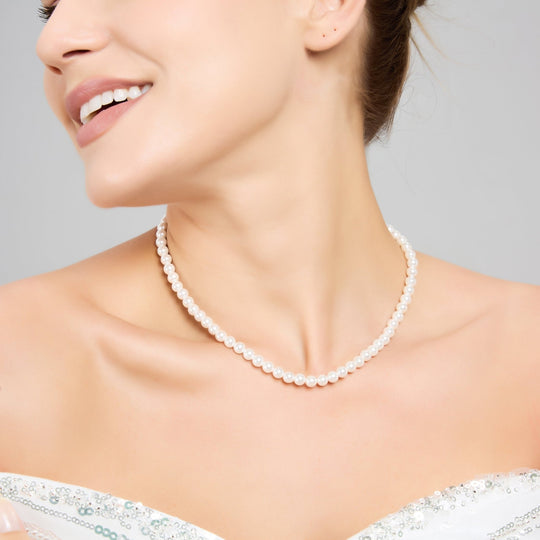 White Pearl Strand Choker Bridal Necklace - Philip Jones Jewellery