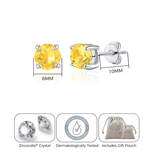 Yellow Stud Earrings Created with Zircondia® Crystals - Philip Jones Jewellery