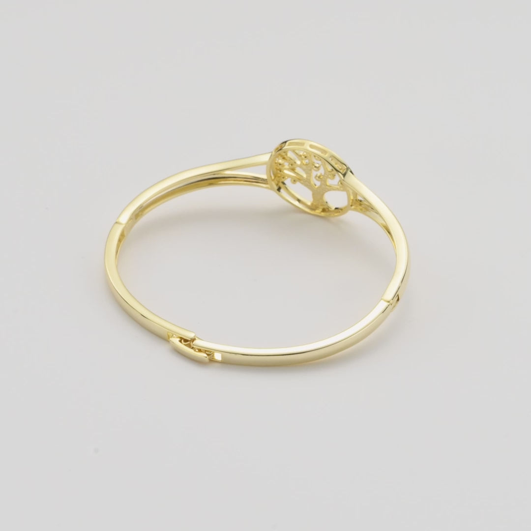 Gold Plated Tree of Life Cuff Bangle Created with Zircondia® Crystals Video