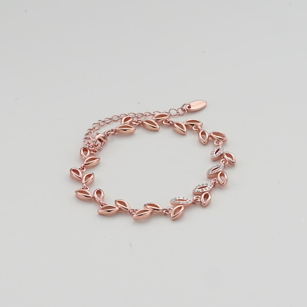 Rose Gold Plated Leaf Bracelet Created With Crystals From Zircondia® Video