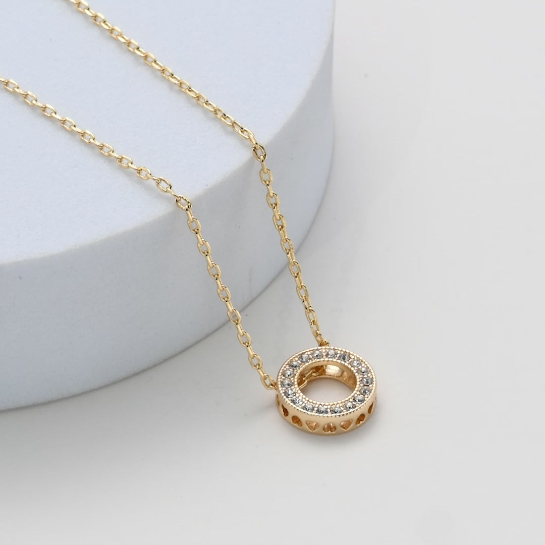 Gold Plated Circle of Life Necklace Created with Zircondia® Crystals Video