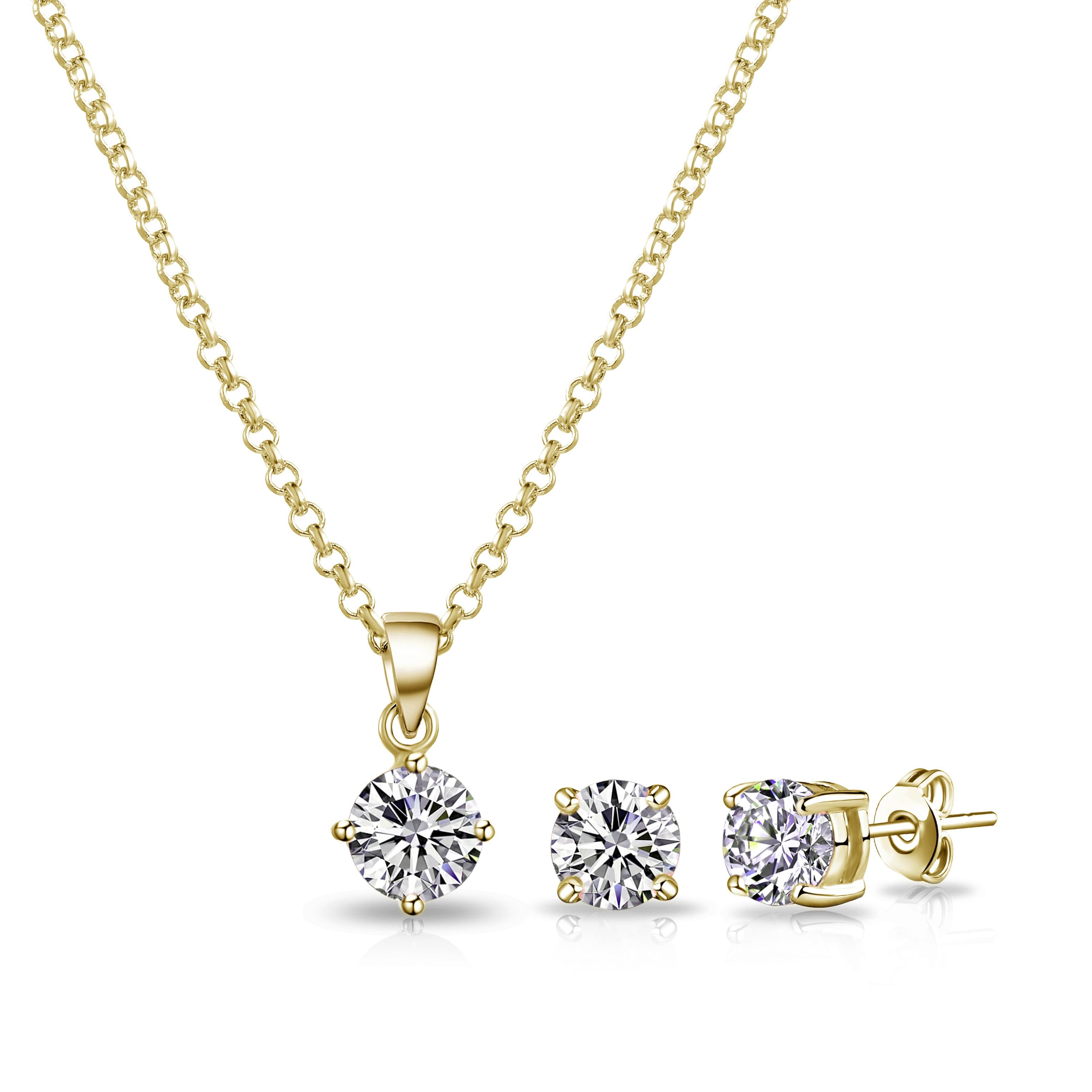 Gold Plated Round Solitaire Set Created with Zircondia® Crystals by Philip Jones Jewellery