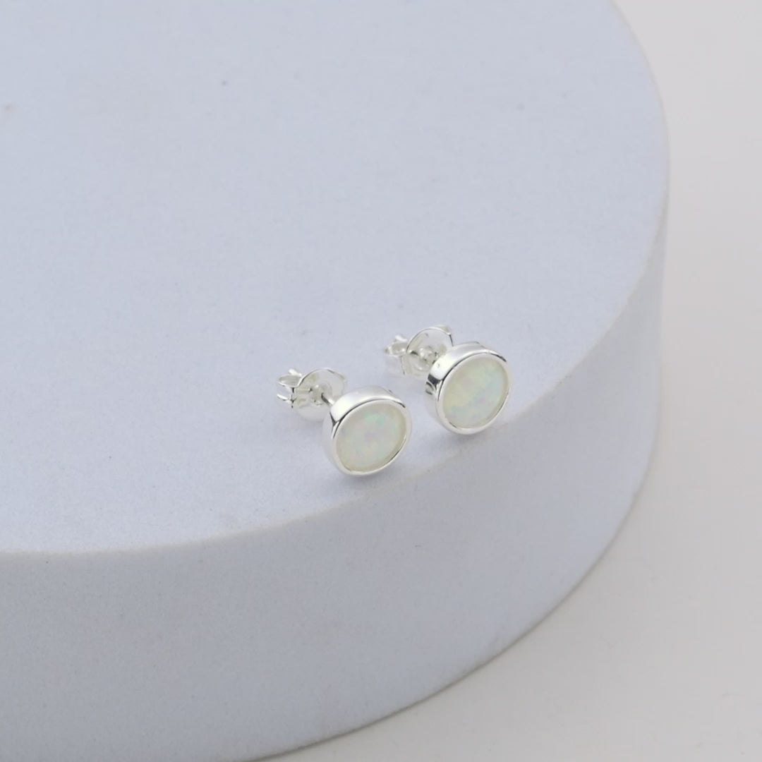 Synthetic White Opal Stud Earrings Video