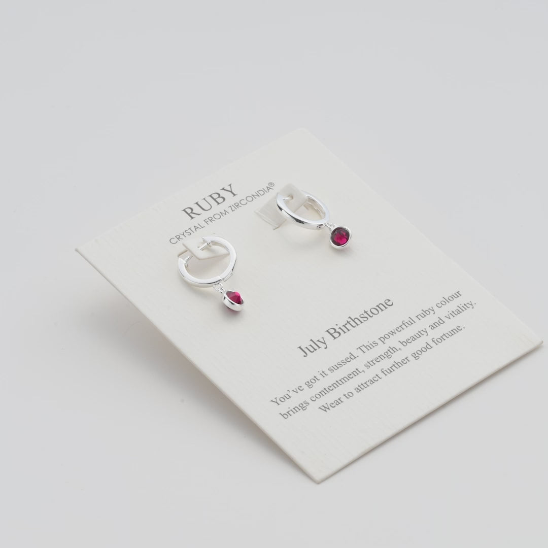 July Birthstone Hoop Earrings Created with Ruby Zircondia® Crystals Video