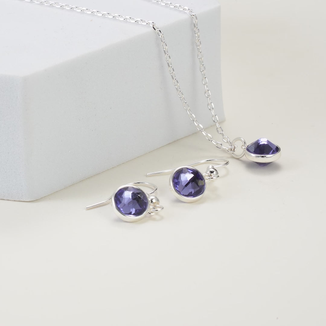 February (Amethyst) Birthstone Necklace & Drop Earrings Set Created with Zircondia® Crystals Video