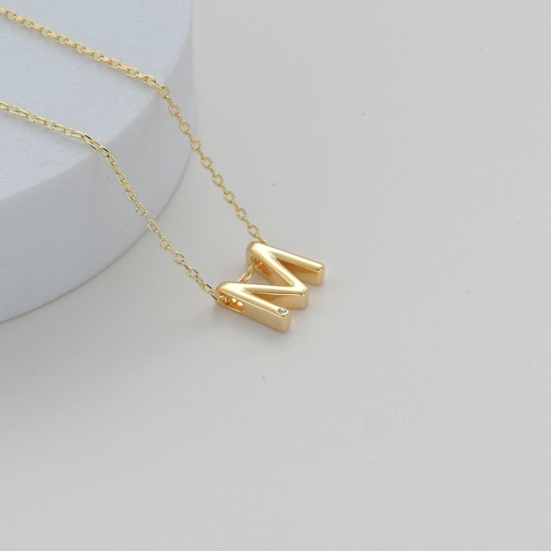 Gold Plated Initial Necklace Letter M Created with Zircondia® Crystals Video