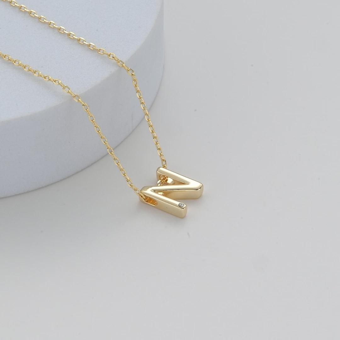 Gold Plated Initial Necklace Letter N Created with Zircondia® Crystals