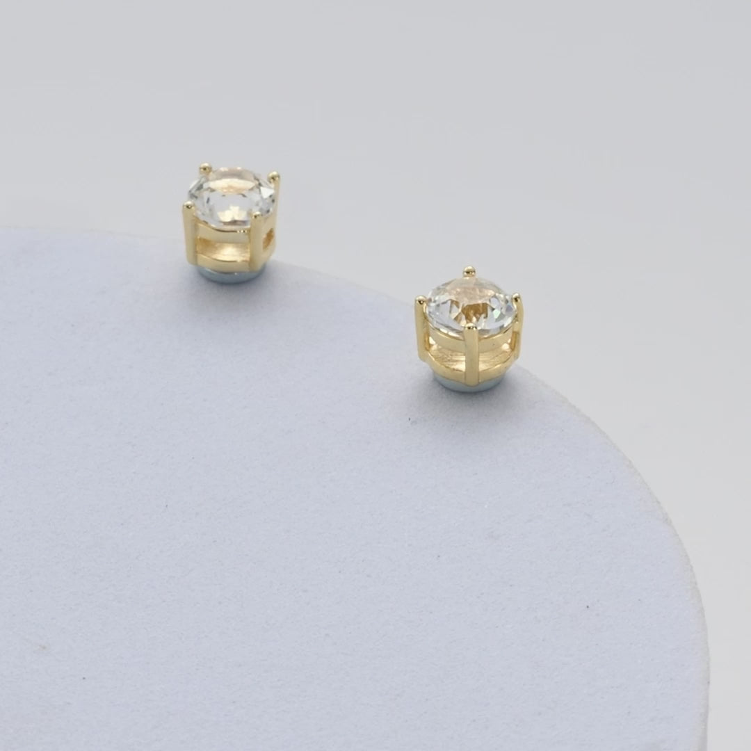 Gold Plated Round Magnetic Clip On Stud Earrings Created with Zircondia® Crystals Video