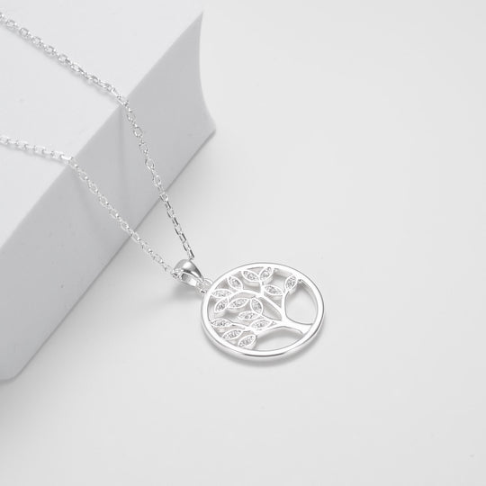 Silver Plated Tree of Life Necklace Created with Zircondia® Crystals Video