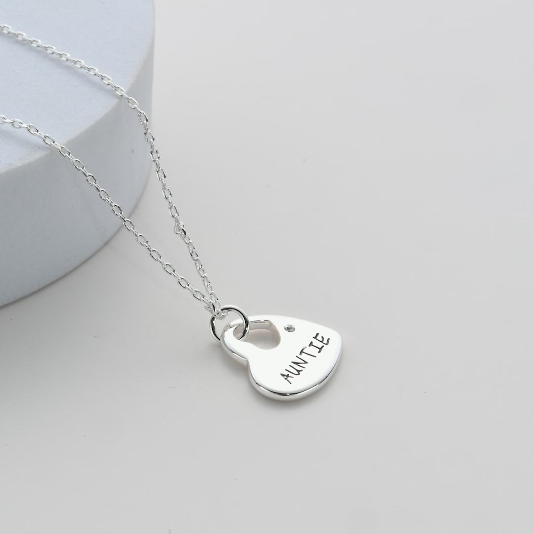 Silver Plated Auntie Heart Necklace Created with Zircondia® Crystals Video