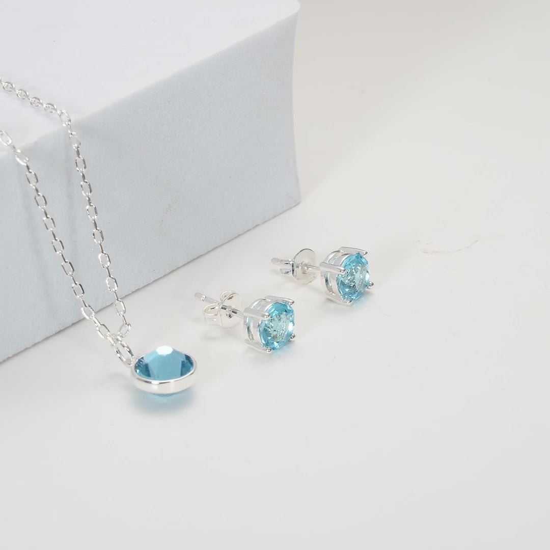 March (Aquamarine) Birthstone Necklace & Earrings Set Created with Zircondia® Crystals Video