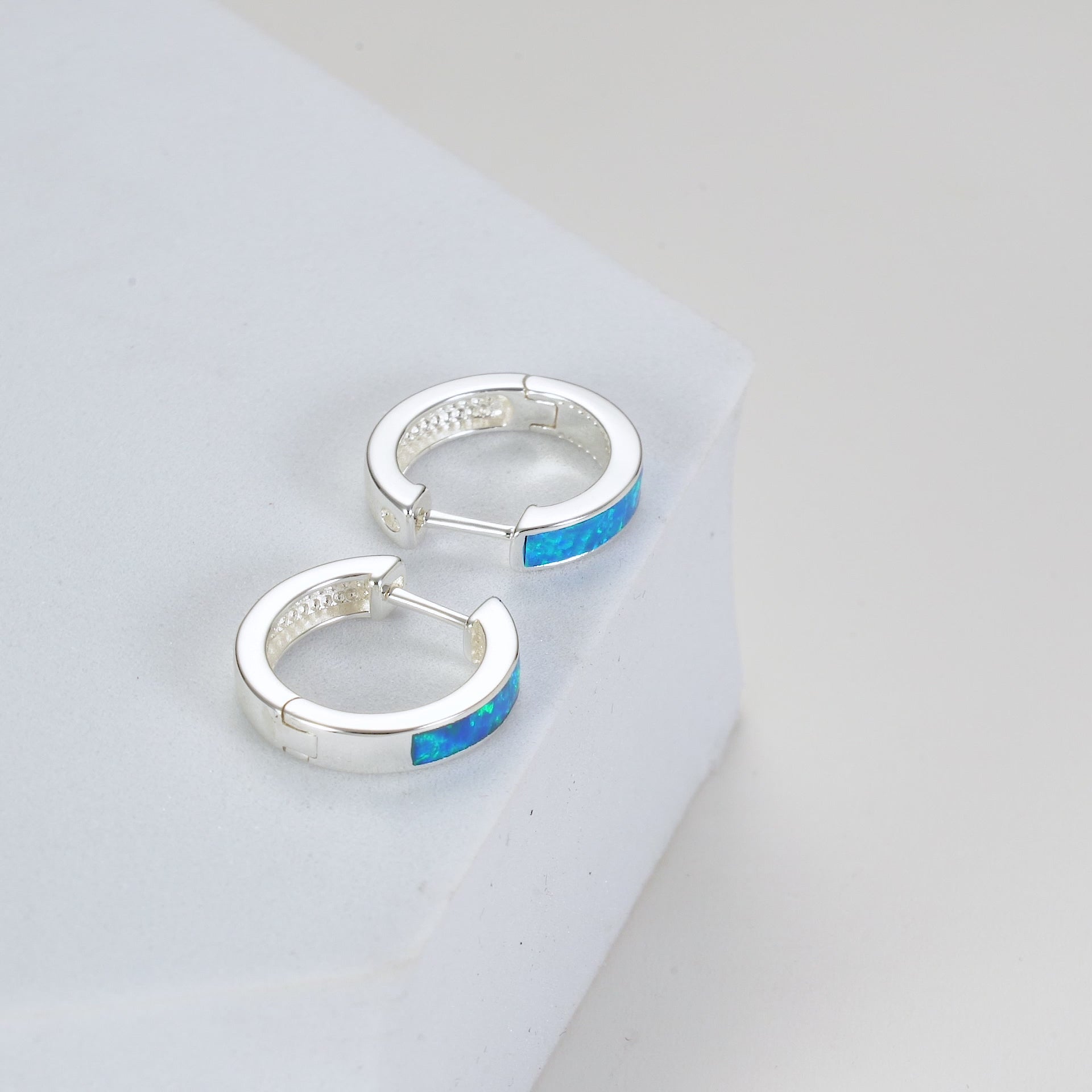 Blue Synthetic Opal Hoop Earrings Video