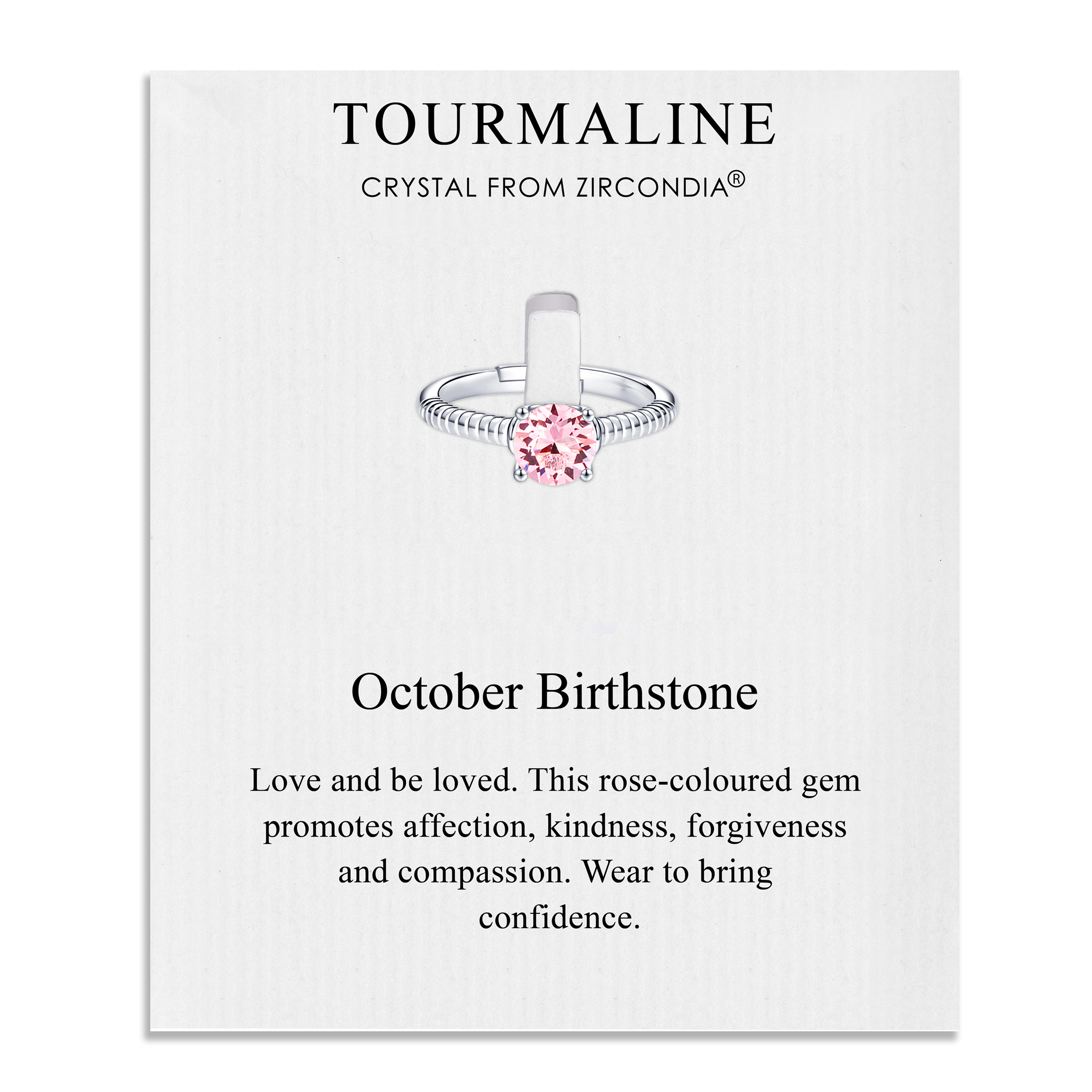 October (Tourmaline) Adjustable Birthstone Ring Created with Zircondia® Crystals by Philip Jones Jewellery