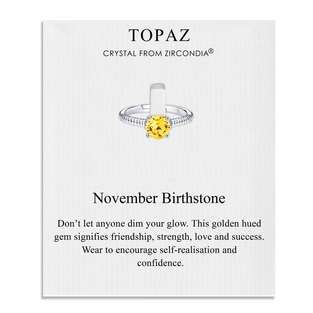 November Topaz Adjustable Birthstone Ring Created with Zircondia Crystals