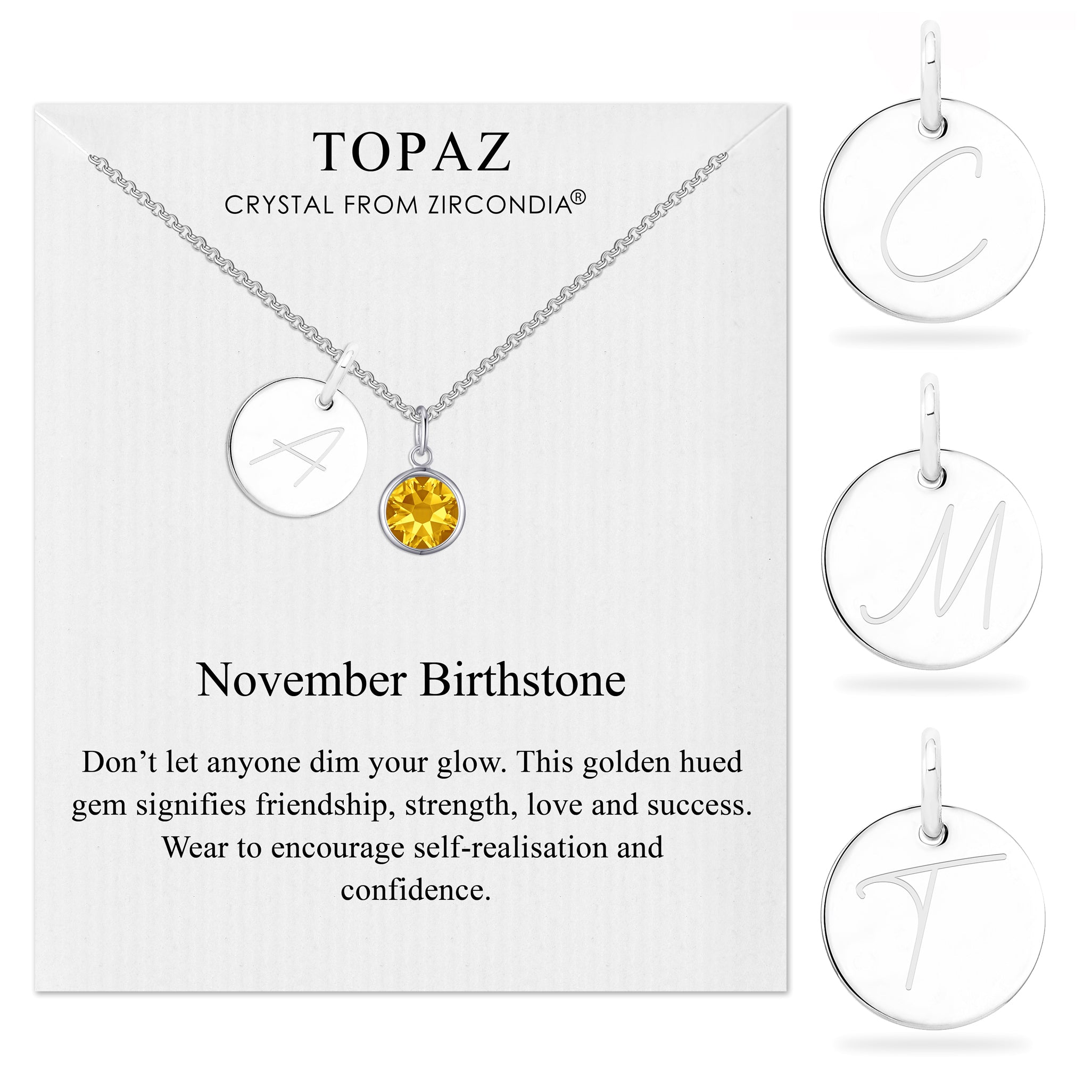 November Initial Birthstone Necklace Created with Zircondia® Crystals by Philip Jones Jewellery