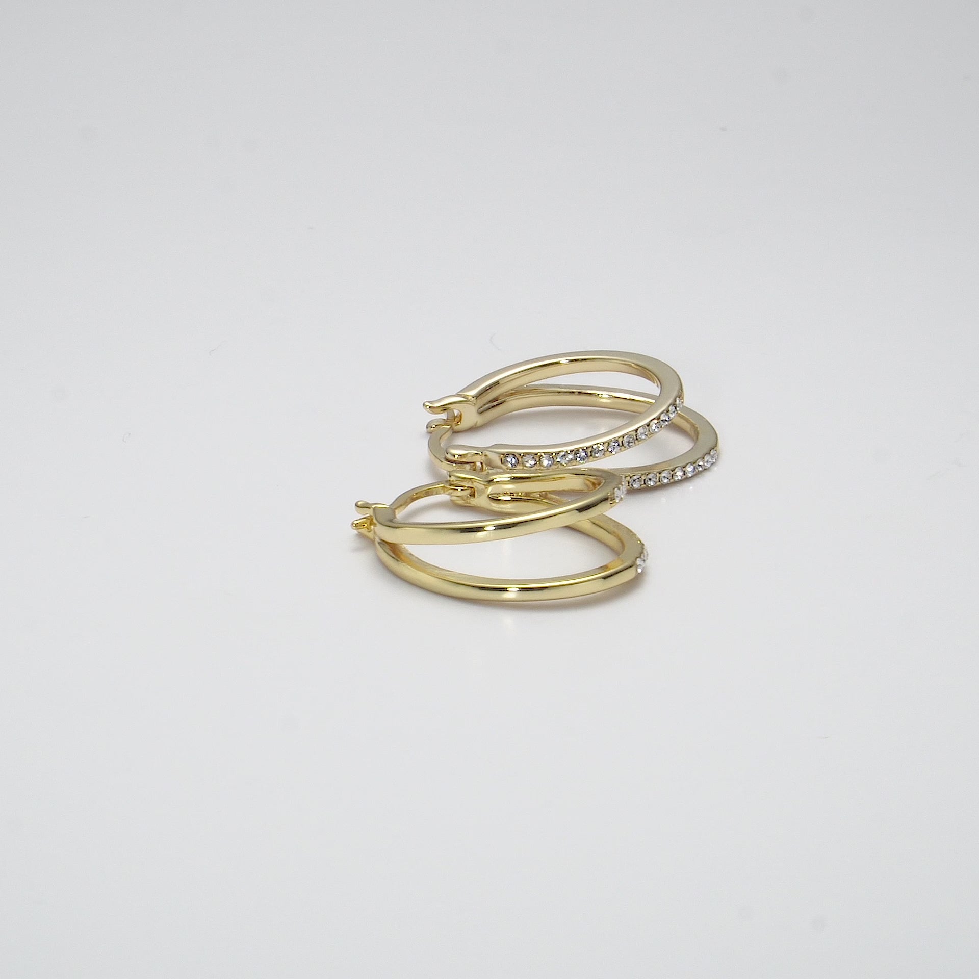 Gold Plated Double Hoop Earrings Created with Zircondia® Crystals Video